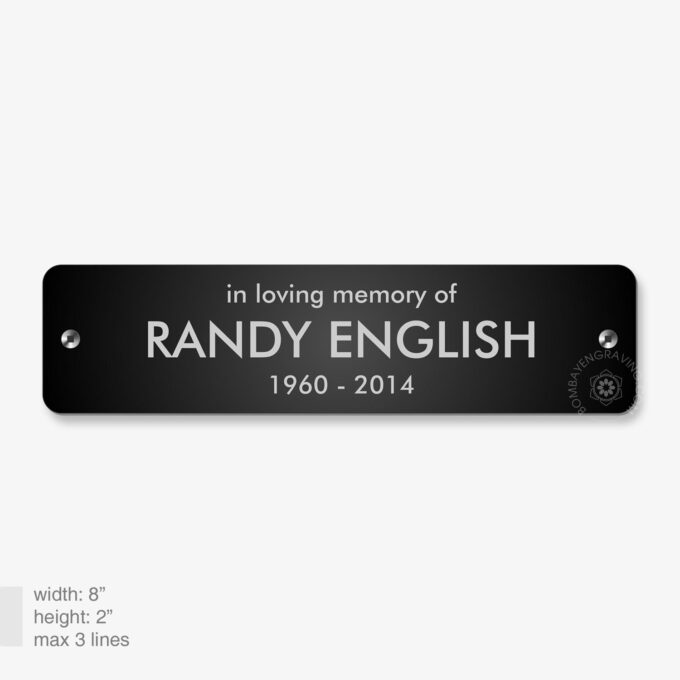 Memorial Bench Plaque in black anodized aluminum