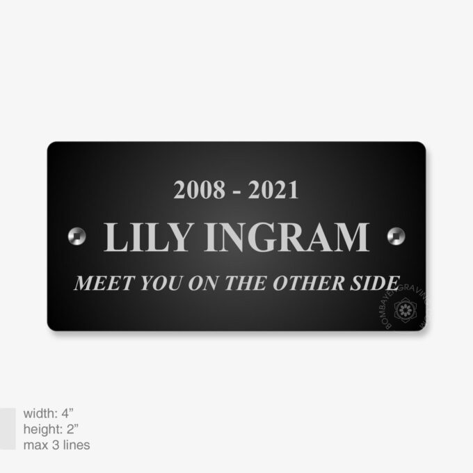 Memorial Bench Plaque in black anodized aluminum